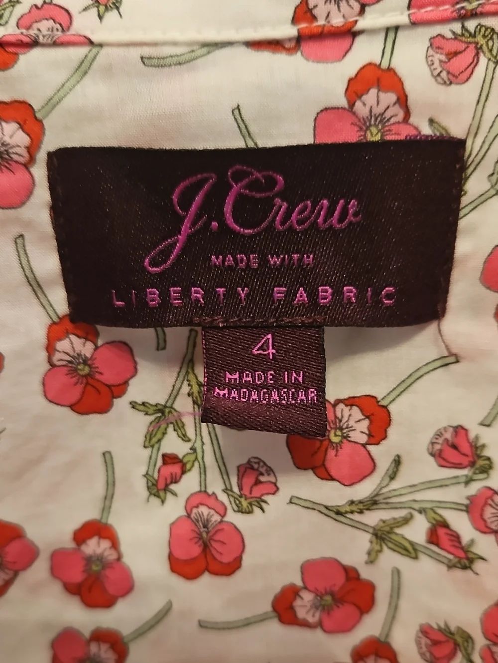 J.Crew Liberty Fabric Floral Cherry Blossom Button Down Shirt White Red Size 4